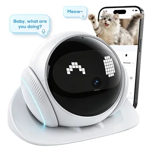 Portable AI Pet Camera Robot, 1080P Wireless Smart Home Security Camera with App Control, 2-Way Audio, Auto Patrol, Wi-Fi Dual-Band (2.4/5GHz), 2600mAh Rechargeable Battery for Pet & Baby Monitoring
