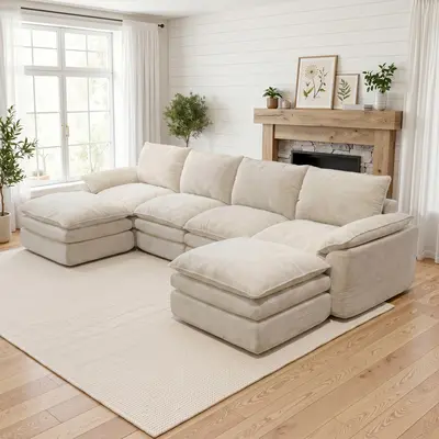 154.3" U-Shaped Modular Sectional Sofa - Comfy Cloud 3-Seater with 2 Movable Ottoman, Cloud Sofa for Living Room Multiple configurations available; features soft chenille upholstery.