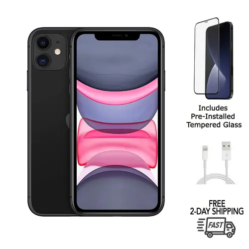 Refurbished iPhone 11(Unlocked)-Acceptable Condition with Tempered Glass Screen Protector & 1 Year Warranty  A2111