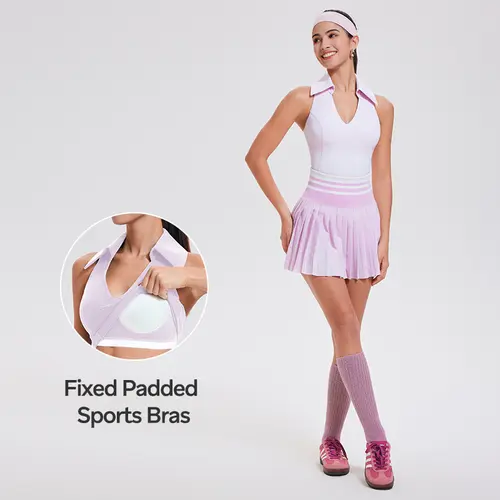 Women's Airfree 2-Piece Golf & Tennis Set - Racerback Sleeveless/Longsleeve Sweatwicking Top, High-Waisted Pleated Skirts, Preppy Country Club Chic Athletic Activewear, Buttery Soft Breathable Nylon-Spandex Fabric, TikTokShopBackToSchool,sohochic