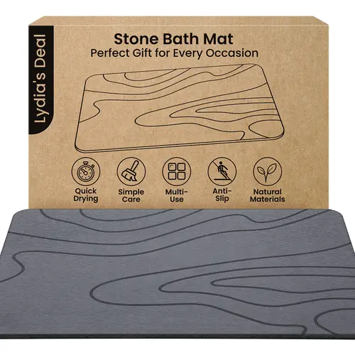 Diatomite Bath Mat - Rectangle, Non-Slip with Rubber Base Adds Confident Footing & Silicone Grip Base, Fast Moisture Soak, Quick-Drying Absorbent Hard Stone, Home Essentials, Bathroom Supplies, Home Decor