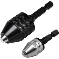 GJANSH 2Pcs Keyless Drill Chuck Adapter Set, 1/4" Hex Shank Quick Change (0.3-8mm) – Fits Impact Drill & Power Tools, Carbon Steel, for Milwaukee, DeWalt, Makita (2-Piece) toolupgrade