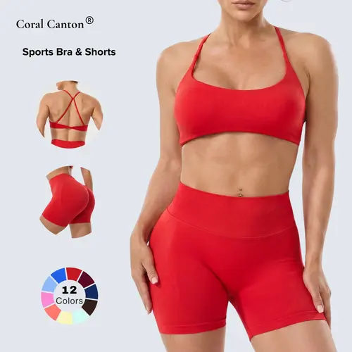 Coral Canton Seamless Sports Bra & Shorts Set SohoChic