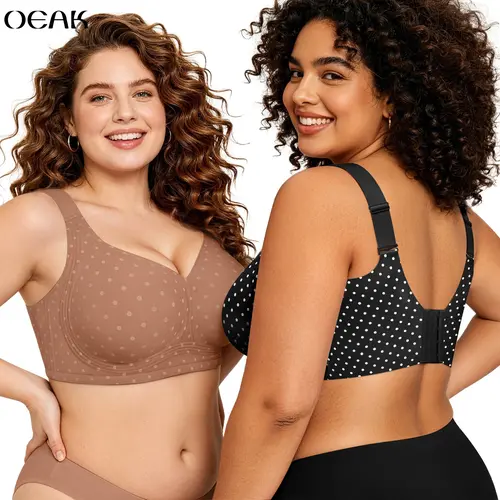 OEAK | Jelly Bra, Polka Dot Print, Plus Size Wireless Bras, Seamless Full Coverage, Natural Lift & Comfort Support