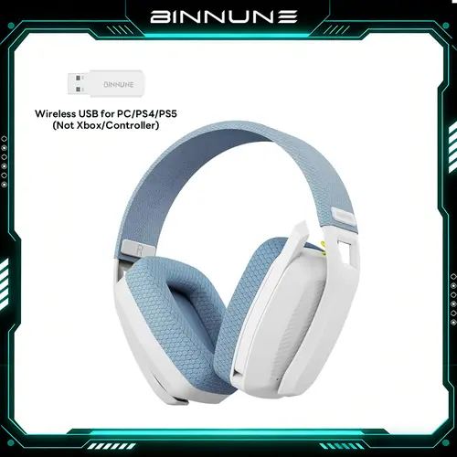 BINNUNE BW06 Wireless Gaming Headset with Noise-Canceling Mic - 2.4G/Bluetooth Wireless Headphones, 60Hr+ Battery, Hi-Fi Stereo, for PS5, PS4, PC, NS (Not for XBOX), White & Grey, Esports Compatible