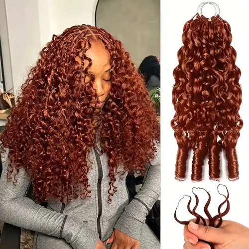 【New Color】#33 Reddish Brown Burmese Curly Crochet Human Hair for Boho Braids Plush Texture Miracle Knots Pre-Separated 50g/Pack (32-38 Strands Per Pack) Time-Saving Wear Vacation Hair sohochic