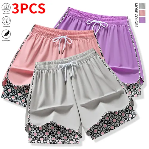 Women's 3-Piece Casual Athletic Shorts with Elastic Waistband & Lining, Gym-To-Street Ready Activewear Finds for Outdoor Workouts, Daily Fit Athletic Mini/Casual Women's Sports Shorts (Summer)