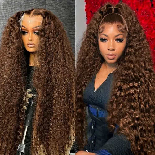 Chocolate Brown Deep Wave 13x6 Lace Front Wig Wig Human Hair Water Wave 180% Density Curly Wig Human Hair Brown Wigs Pre Plucked backtoschool, Curly Hair, Deep Wave Wig sohochic