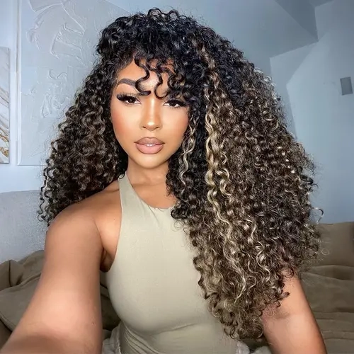 ISEE HAIR Wear Go Half Wig Highlight Brown Burmese Curly With Draw-strings InvisiFit Strap Flip Over Wig Adjustable Fit #SoHoChic #TikTokShopBackToSchool