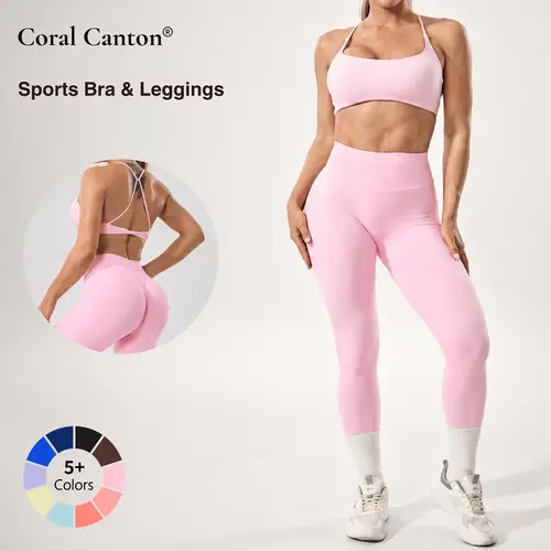 Coral Canton Seamless Sports Bra & Leggings Set SohoChic