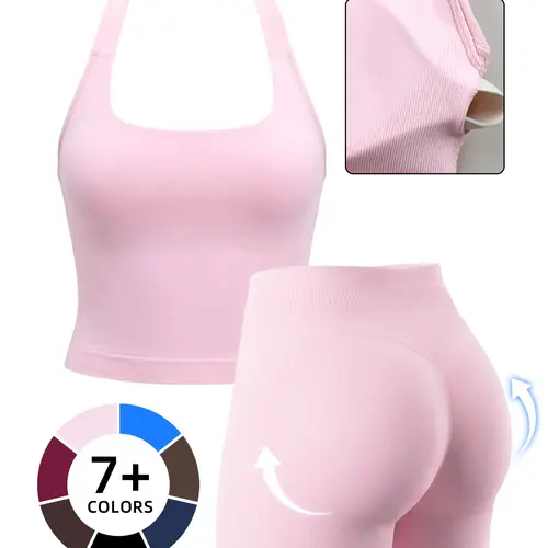 Women's Two-Piece Bodycon Workout Set, Tank Top and High-Waisted Shorts, Breathable Quick-Dry Summer Sportwear Sports Outfit for Yoga, Gym and Running