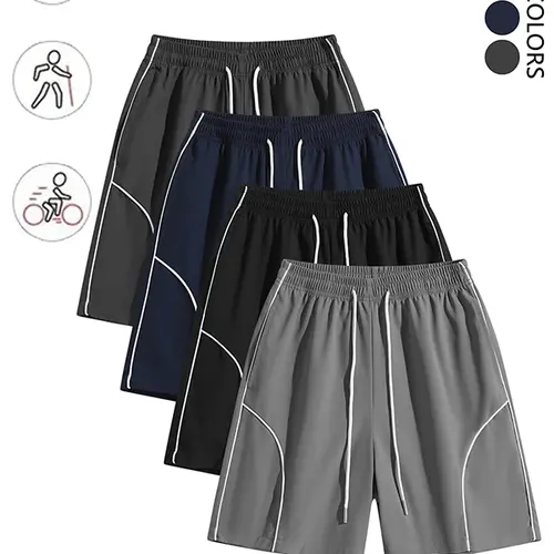 4-pack men’s summer straight-leg mid-thigh shorts—fashionable street style, versatile casual loose drawstring athletic shorts for everyday wear and workouts