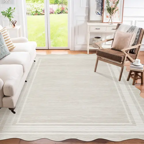 【September BestSellers】Garvee Washable Soft Plush Area Rug with Scalloped Edges, Non-Slip Stain-Resistant Modern Minimalist Carpet for Living Room, Bedroom & Hallway