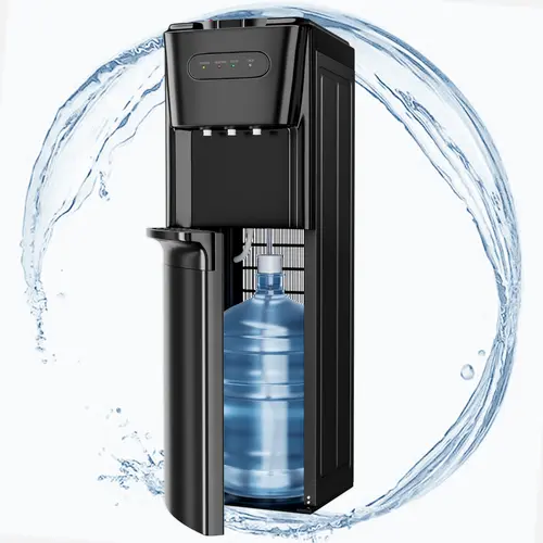 TEHANLD Bottom Load Water Cooler Dispenser - 3/5 Gal Bottle Fit, Hot-Cold Temp Options, Slim Body, Rubber Hose, Temp Sensor, Empty Bottle Indicator, Child Safety Lock, Ideal for Home Office, Dark Black, Home Water Dispenser Setup