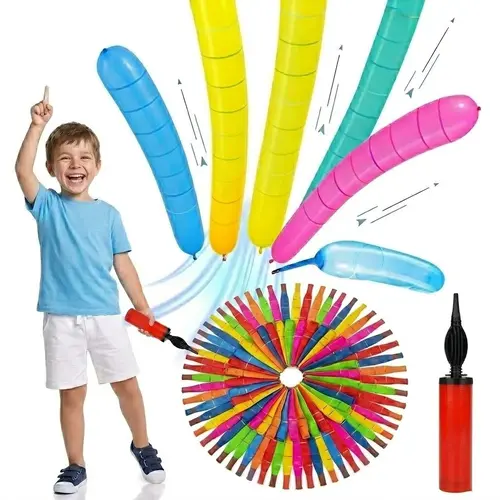 100-Count Rocket Balloon Toy Pack with Quick-Fill Pump, Reusable Flying Balloons for Kids, Thrilling Outdoor Lawn Games and Carnival Birthday Party FavorsEasy-Filling Pump, Reusable No-Refill Design for Outdoor & Indoor Fun, Toys for Boys,Gifts for Kids,