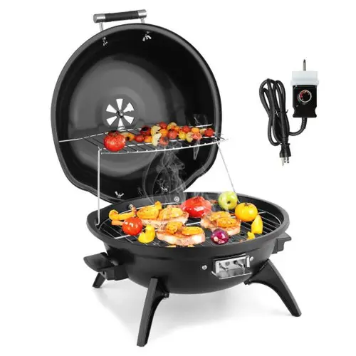 Karlhome 1600W Red Electric Countertop Barbecue Grill - Portable Double Layer BBQ Grill Stove, Indoor/Outdoor Kitchen Appliances Cookware