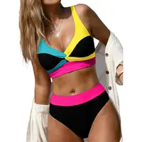 Aleumdr Women's High Waisted 2-Piece Cut-Out Bikini Set - V-Neck Crop Top, Quick Dry Soft Stretch Supportive Fabric, Beach Confidence for Vacation, Beach Party