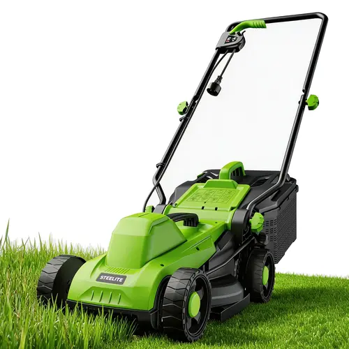 Steelite 13-Inch Corded Electric Lawn Mower with 1300W Power Brush Motor (3450RPM), 5-Way Height Adjustment, Steel Deck, Grass Collector, Narrow Gate Cut, Safety Switch, 19 lbs Lightweight Compact Design for Small-Medium Outdoor Spaces