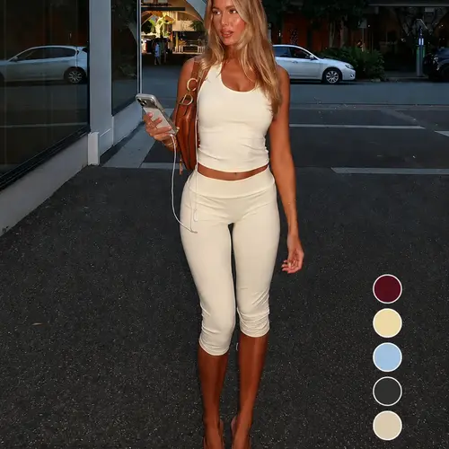 Women's Top and Knee-Length Leggings Set, Casual Chic Summer Outfit, Comfortable and Stylish, Perfect for Daily Wear