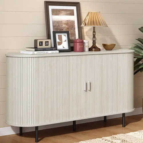【SohoChic】ONBRILL 40/55'' Fluted Sideboard Storage Cabinet With Doors And Shelves - Credenza Storage Cabinet For Office, Bedroom Storage Cabinet, Hallway Storage Cabinet, Console Storage Cabinet,dorm essentials,home decor