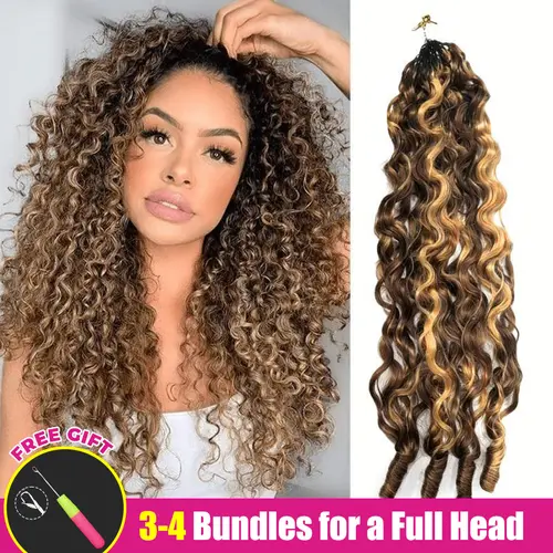【New Color】ISEE HAIR Crochet Human Hair Burmese Curly Highlight Brown Human Hair Extensions Miracle Knots Pre-Separated 50g/Pack Knotless Boho Braids, 4-5 Packs for Full Head Vacation Hair #Summervibe#ISEECrochetNewArrivals