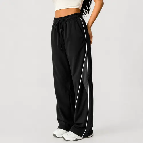 Retro Striped Joggers for Women, Baggy Athletic Workout Pants in Lightweight Polyester with a Drawstring, S