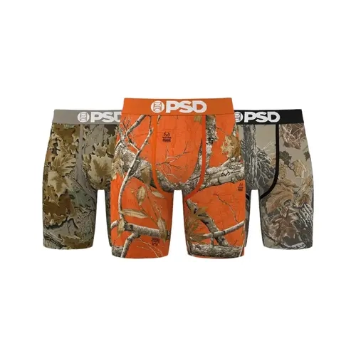 PSD Mens Realtree Boxer Brief 3 Pack - Standard Length 7 Inch Inseam, Soft and Breathable Poly Blend Fabric