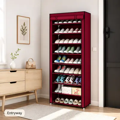 UFORU Simple Shoe Cabinet (10 Tiers, 9 Compartments) — Brand-New Multi-Tier, Dust-Proof Indoor Shoe Rack; Stylish and Minimalist—Perfect for Both Dormitories and Homes.