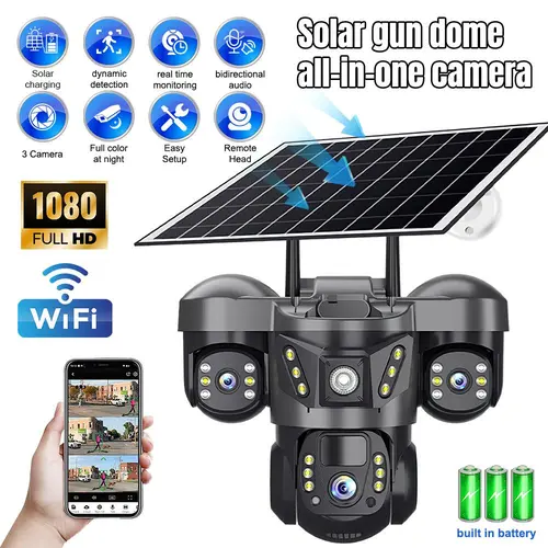 【BackToSchool】15MP 8K WiFi IP Camera Three Lenses PTZ Outdoor Waterproof Smart Home HD Night Vision CCTV Security Cam V380 Pro Audio Card, Home Security