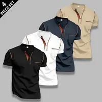 Men's 4-Pack Slim Fit Shortsleeve Henley T-Shirts, Classic Stylish Menswear Tops with Chest Pocket, Contrast Stitch, Breathable Fabric for Daily Wear,sohochic