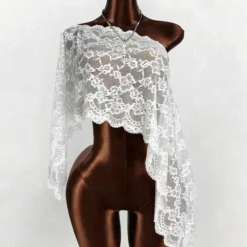 Women's Fashion Lace Shawl, Semi-Sheer Lace Top, Fashion Cover-Up for Beachwear, Evening Wear and Travel