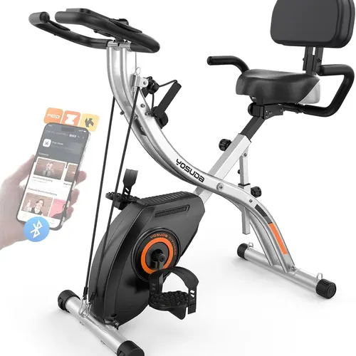 FED Fitness Yosuda Series EB4 Exercise Bike - 5 IN 1 Foldable Stationary Bike for Home Gym Workout, Upgraded Indoor Cycling Bikes with 6.6 LBS Flywheel, 380 LBS Capacity and 16-Level Magnetic Resistance, Back Support Cushion【live only】, Unisex