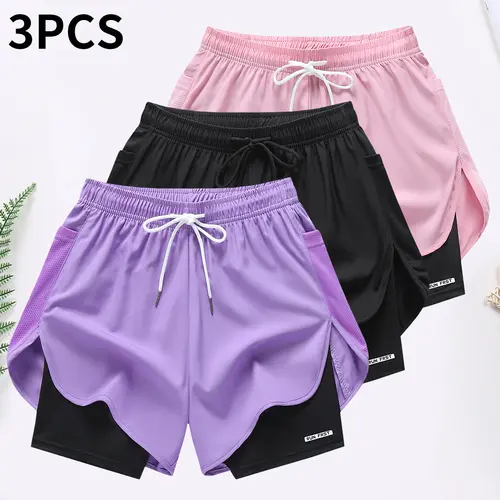 Women's Female 3-Pack 2-in-1 Running Shorts - Quick Dry Breathable Fabric, Inner Liner, Adjustable Drawstring Waistband, Comfortable Activewear for Gym, Workouts,summerwins
