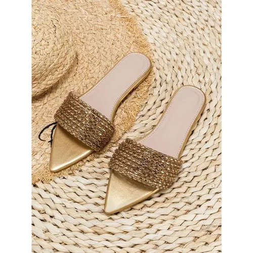Women's Rhinestone Sparkly Slip On Flat Sandals - Pointed Open Toe, Casual Dressy Summer Shoes for Women, DealsForYouDays Footwear,sohochic