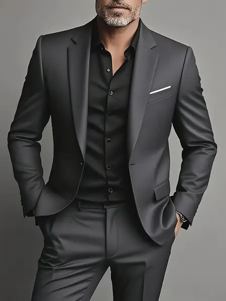 Men's Two-Piece Suit, Classic High-Quality Fitted Polyester Blazer and Pants, Casual Style, Suitable for All Seasons, Business, Party & Office Wear, Set Suit