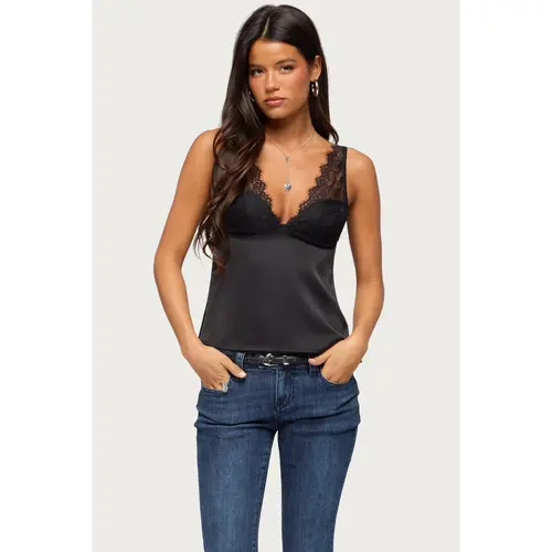 Vikkey Lacey Satin Effect Tank Top