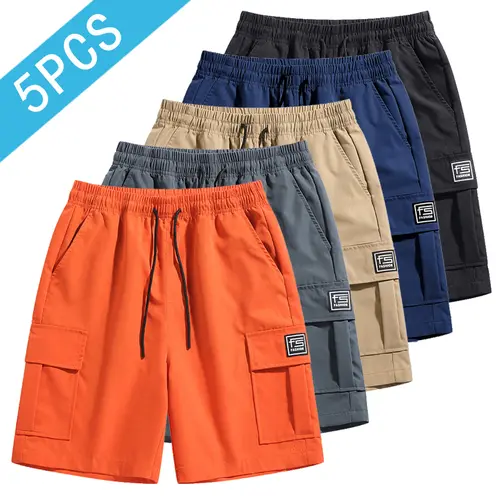 Men's 5-Piece Oversized Cargo Shorts Set - Tear-Resistant, Contrast Binding, Loose-Fit, Durable Breathable Woven Fabric, Multiple Pockets for Outdoor Activewear, Athletic Sports Clothes, Casual Menswear Use
