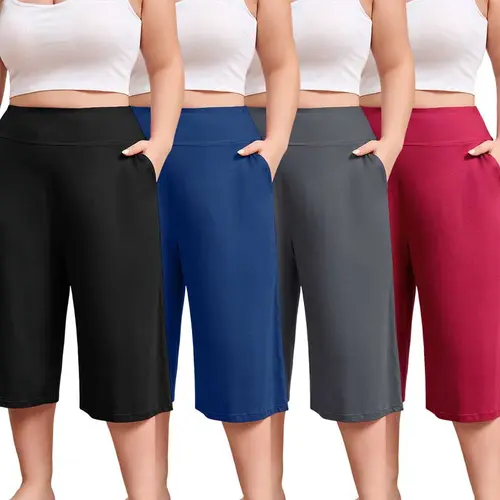FEREMO Women’s Plus Size Light Capri Pajama Pants - Soft, Breathable, Stretchy Wide Leg Nightwear with Pockets, Casual Everyday Outdoor Loungewear Sleep Pants