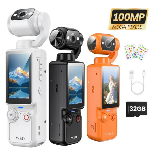 W&O Upgraded Unisex Digital Vlogging Camera with 32GB SD Card, 180° Rotating Lens, Portable Full Body Recording, Point & Shoot Vlogging Equipment for Travel, Ideal Holiday Gift