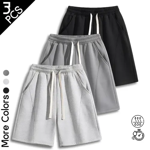 Men's 3-Pack Solid Pocket Waist Shorts, Lightweight Breathable Shorts, Casual Breathable Comfortable Shorts for Running Gym Workout