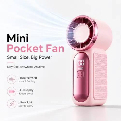 Mini Handheld Personal Fan - Compact Small Pocket-Ready Cool Fan with Strong Wind, Quiet Motor, Digital Display for Travel, Outdoor Activities (TikTok Shop Back to School)