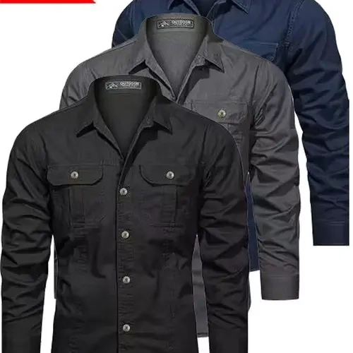 3-pack men’s solid-color long-sleeve shirts, regular fit, casual button-down tops suitable for office and business settings, all-season wear, casual slim-fit shirts