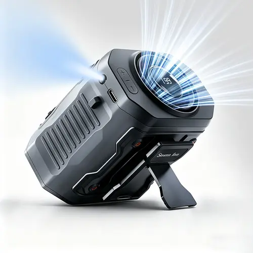 HOOYS Portable Clip-On Flashlight+Handheld Fan, 199-Speed Adjustable, Waist Clip, Power Display, USB Port, 3600mAh USB Rechargeable, Easy to Carry for Outdoor Camping, Indoor Use