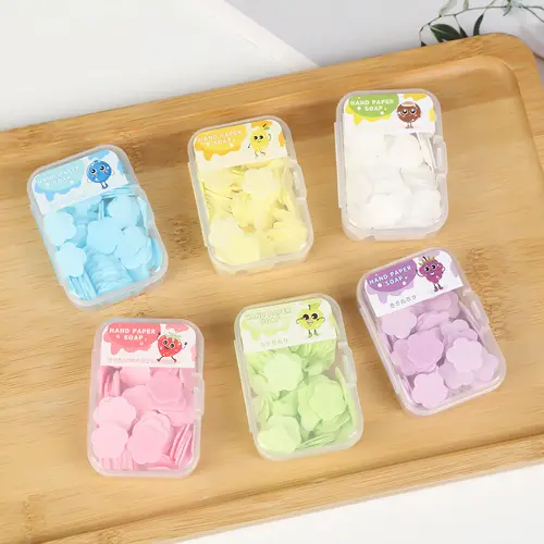 Mini Flower-Shaped Travel Paper Soap Sheets Pack (100 Counts/Box) - Disposable Aroma Cleanser, Portable Lightweight Body Care for Indoor-Outdoor Mini Travel Products