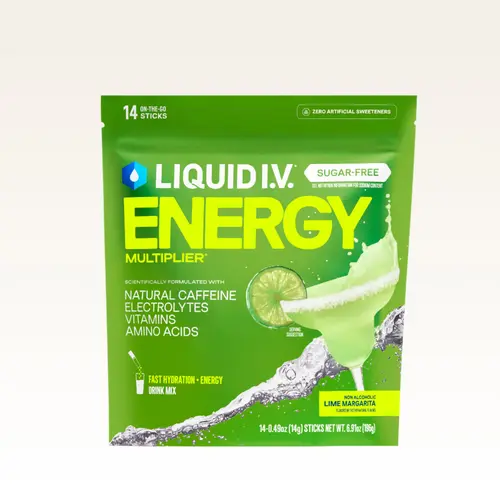 Liquid I.V. Sugar-Free Energy Multiplier - Lime Margarita - Hydration Powder Packets | Electrolyte Powder Drink Mix | Convenient Single-Serving Sticks | Includes Natural Caffeine | 1 Pack (14 Servings)​