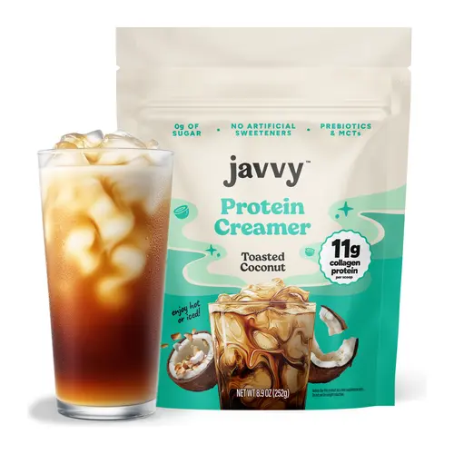 Javvy Toasted Coconut Protein Coffee Creamer - Grass Fed Pasture Raised Collagen - Hair, Skin & Nail Support, Energy-Boosting MCTs, Keto Friendly, Gluten Free, No Added Sugar, 14g of Protein