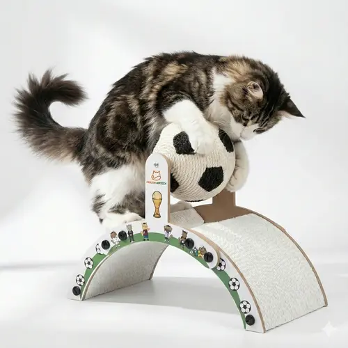 Interactive Soccer Cat Scratcher - Arch Bridge with Spinning Ball - Sturdy Wood Bracket & Hard Corrugated Material cool cat stuff cat stuff for indoor cat furniture tiktokshopsummersale