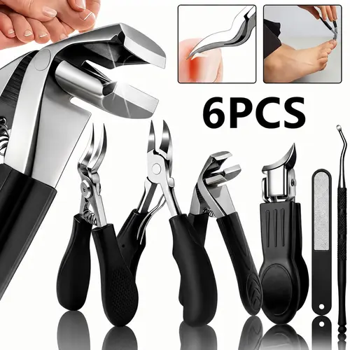 6PCS Ingrown Toenail Clipper Nails Kit Set, Professional Heavy-Duty Pedicure Tools for Men & Women, Razor-Sharp Angled Blade for Thick Nails, Complete Care Kit with Cuticle Nipper & File trimming Stainless Steel