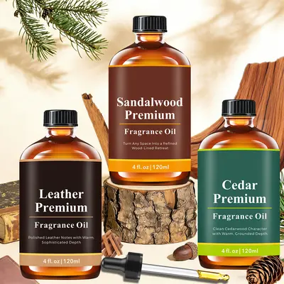 Perfume Scented Essential Oils Cedar, Leather, Sandalwood Premium Home Fragrance Oil, Classic Men Scents 120ml for For Candles, Diffuser, Humidifiers