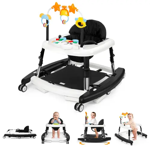 5-in-1 Baby Walker for 6-18 Months Infants, Foldable & Adjustable Activity Walker with Bouncer, Music, Feeding Tray & Removable Footrest for Boys & Girls Summer Sale